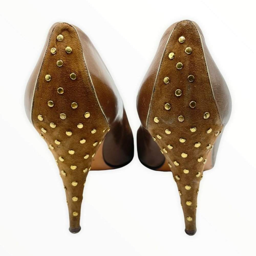 Garolini Vintage Leather High Heels Studs Brown Size 6.5 Women Pumps Spain - Picture 4 of 6